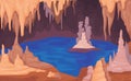 Stalagmite cave. Dark cavern inside cartoon background with stalagmites stalactites, natural limestone ceiling and floor