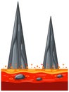 Stalagmite with hot lava in cartoon style