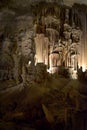 Stalagmites and stalactites columns in the Drach Caves in Palma de Mallorca, Balearic Islands, Spain