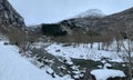 River running from Stalheimsfossen waterfall in Naeroydalen valley, Norway