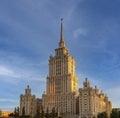 Stalin era tower building of Ukraine hotel now occupied by luxury 5 star Radisson Royal Hotel Royalty Free Stock Photo