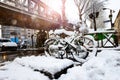 Stalingrad square and metro line under snow, Paris