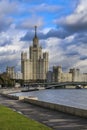 Stalinist style Kotelnicheskaya Embankment Building, a Stalin's high-rise built in 1952 by Moskva River, Moscow, Russia Royalty Free Stock Photo