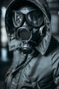 Stalker in gas mask, radiation danger