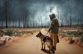 Stalker and dog, survivors after nuclear war Royalty Free Stock Photo