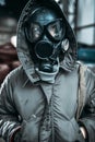 Stalker in gas mask, radiation danger Royalty Free Stock Photo