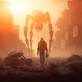 A stalker with a mechanical pet explores a ruined city on another planet