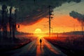 Stalker and sunset. AI Generated
