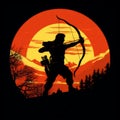 Stalking Shadows: Silhouette of an Aiming Hunter in Twilight