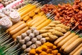 A stall with Asian kebabs at a street food market in Thailand Royalty Free Stock Photo