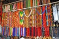 Stall with beautiful bright seed bead jewellery at the market in Kathmandu, Nepal