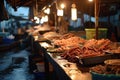 A stall at a busy fish market sells a variety of fresh octopus. Royalty Free Stock Photo