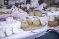 Stall full of cheeses for sale