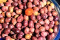 Stall with Greek Kalamon olives at street market