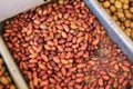 Stall with Kalamata or Kalamon olives at street market