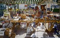 Stall of a pedlar on an open-air commercial fair Royalty Free Stock Photo