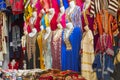 Stall selling colorful traditional clothing with fine embroidery in the old town of Sousse