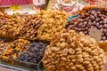 Stall selling dried fruits in Spice Bazaar Egyptian Bazaar, a covered market in Istanbul, Turkey Royalty Free Stock Photo