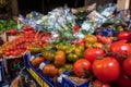 Stall selling tomatoes at Borough Market, in Southwark, east London UK. Royalty Free Stock Photo