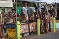 Stall at a street market selling didgeridoos, traditional aboriginal instrument. Darwin, Northern Territory, Australia Royalty Free Stock Photo