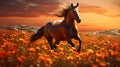 stallion horse and flowers