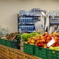 Stalls with fruits and vegetables in a supermarket Royalty Free Stock Photo