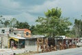 Stalls selling wooden souvenirs on a street near campeche, mexico