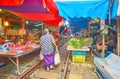 The stalls in tents, Maeklong Railway Market, Thailand Royalty Free Stock Photo
