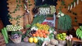Stalls of traders who sell a variety of fresh vegetables and fruit that have been harvested Royalty Free Stock Photo