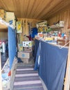 Staloluokta, Norrbotten, Sweden, Agust 13, 2021: Interior of self-service shop in mountain hut of Darreluoppal, where
