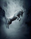 A stalwart goat taking a chance and leaping into an unknown abyss without knowing what awaits. Zodiac Astrology concept Royalty Free Stock Photo