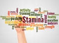 Stamina word cloud and hand with marker concept Royalty Free Stock Photo