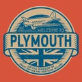 Stamp with airplane text Welcome to Plymouth, United Kingdom