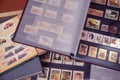 Stamp album. Old album with old post stamps Royalty Free Stock Photo