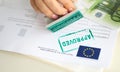 Stamp approved on a document for a visa to Europe Royalty Free Stock Photo