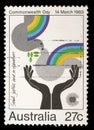 Stamp from Australia shows image celebrating social justice and cooperation, from the Commonwealth Day series
