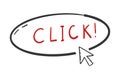 Stamp doodle click here with cursor pointer. Mouse pointer arrow, Computer click icon. Web site register Freehand Royalty Free Stock Photo