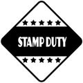 STAMP DUTY on black diamond shaped sticker label. Royalty Free Stock Photo