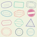 Stamp frame set with grunge borders. Empty seal collection. Vector illustration