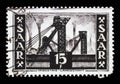 Stamp from Germany area Saar shows industrial landscape of the mining industry Royalty Free Stock Photo