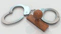 LARCENY stamp and handcuffs. Crime and punishment related conceptual 3D animation