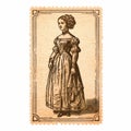 Vintage Retro Stamp With Engraved Victorian Woman Illustration