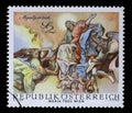 Stamp issued in the Austria shows the Baroque Frescoes Fresco in Church Maria Treu in Vienna