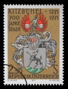 Stamp issued in the Austria shows Coat of arms of Kitzbuhel - 700th Anniversary of the City