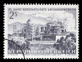 Stamp issued in the Austria shows Nitrogen factory, Linz, the 25th Anniversary of Nationalized Enterprise