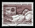 Stamp issued in the Austria shows Patient with heart monitor, World Heart Month