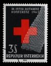 Stamp issued in the Austria shows Strip of gauze in front of Red Cross, Red Cross and Red Crescent series