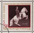 Stamp issued in the Austrian shows Equestrianism and horse riding, Spanish Horse Riding School in Vienna