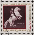 Stamp issued in the Austrian shows Equestrianism and horse riding Spanish Horse Riding School in Vienna - Courbette