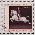 Stamp issued in the Austrian shows Equestrianism and horse riding, Spanish Horse Riding School in Vienna - Kapriole